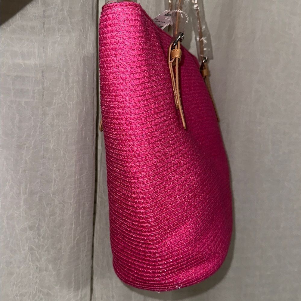Fuchsia Pink TanβStraw Faux Leather Straps Tote Bag - Picture 5 of 12